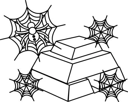 Spiders spin webs around stacked gold bars Stock Illustration