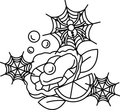 Spiders spin webs around a whimsical seashell Illustrazione stock