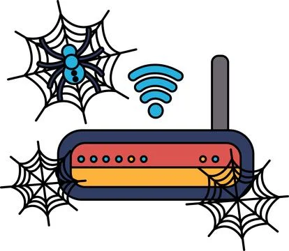 Spiders spin webs around a wireless router Stock Illustration