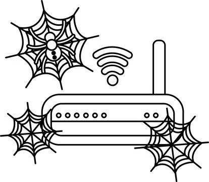 Spiders spin webs around a wireless router Stock Illustration