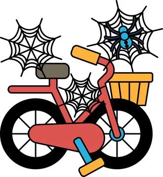 Spiders spin webs on a child's bicycle Stock Illustration