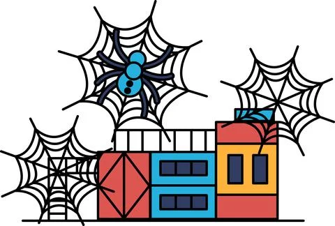 Spiders spin webs on a forgotten building Stock Illustration