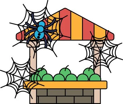Spiders spin webs on a fruit stand Illustrazione stock