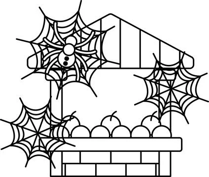 Spiders spin webs on a fruit stand Illustrazione stock