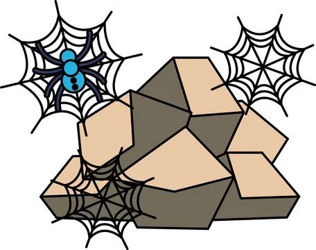 Spiders spin webs on geometric crystal formations Stock Illustration