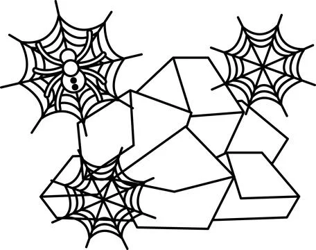 Spiders spin webs on geometric crystal formations Stock Illustration