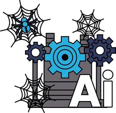 Spiders spin webs near mechanical gears Stock Illustration