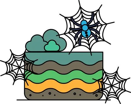 Spiders spin webs on a wavy cake Stock Illustration