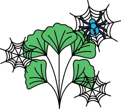 Spiders weave delicate webs among leafy foliage Stock Illustration
