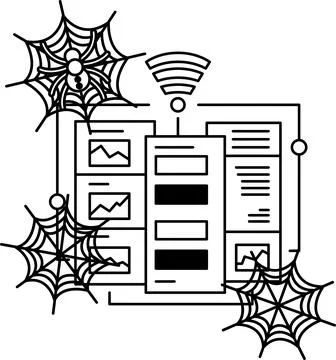 Spiders weave webs around digital screens 库存插图