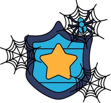 Spiders weave webs around a shield with a star Stock Illustration