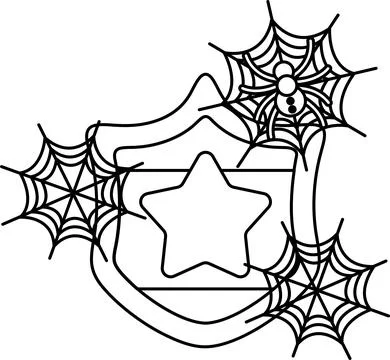 Spiders weave webs around a shield with a star Stock Illustration