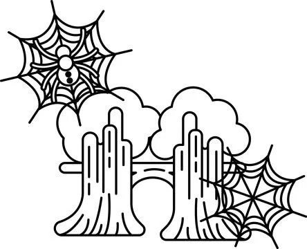 Spiders weave webs between weathered tree stumps Stock Illustration