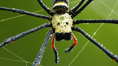Spiders on web after the rain. Stock-Footage 74524331