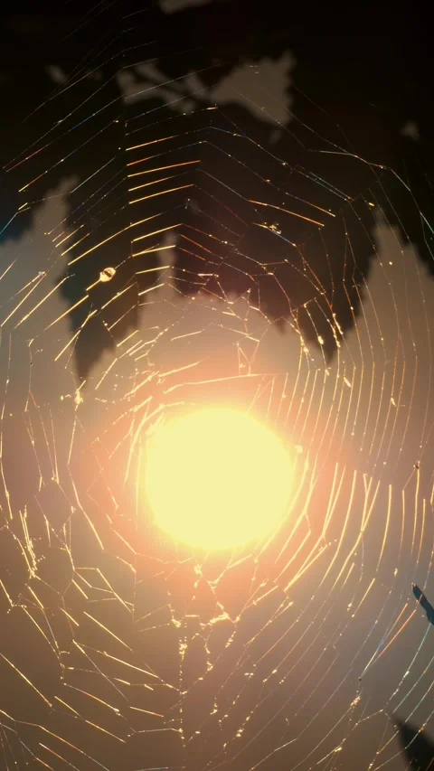 Spiders web in the forest. close-up. a beautiful rounded spiderweb structure, Stock Footage 311992678