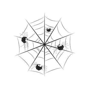 Spiders in the web. Happy Halloween vector lettering. Holiday calligraphy wit Stock Illustration