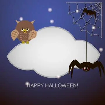 Spiders in the web tree and owl Stock Illustration