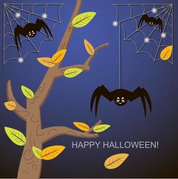 Spiders in the web tree Stock Illustration