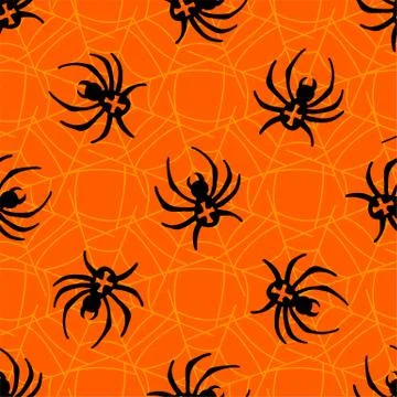 Spiders on Webs seamless pattern Stock Illustration