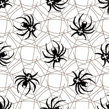 Spiders on Webs seamless pattern Stock Illustration