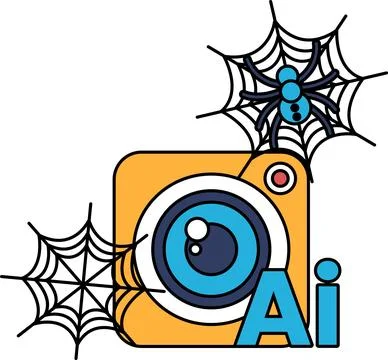 Spiderweb clings to camera lens, creating eerie contrast Illustrazione stock