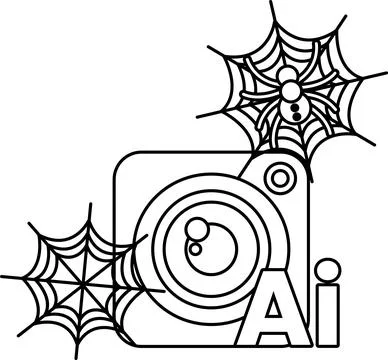 Spiderweb clings to camera lens, creating eerie contrast Illustrazione stock
