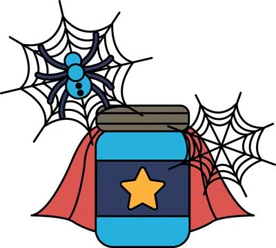 Spiderweb clings to a jar with a star Illustrazione stock