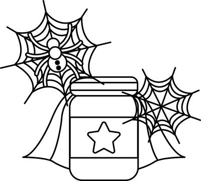 Spiderweb clings to a jar with a star Illustrazione stock