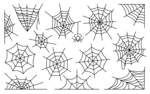 Spiderweb flat vector set and Halloween decoration Stock Illustration