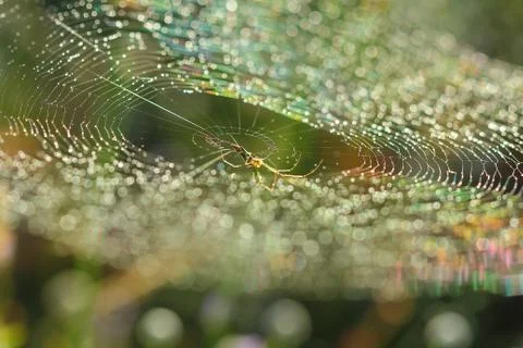 Spiderweb on a meadow . Stock Photos