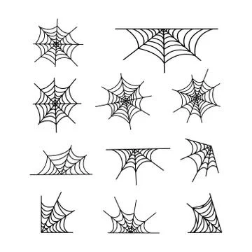 Spiderweb set vector illustration isolated on white background. Stock Illustration