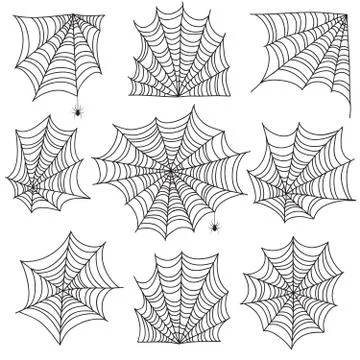 Spiderweb. Spooky cobweb and web corners with spider. Halloween vector icons 스톡 일러스트