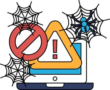 Spiderwebs cling to a laptop screen Stockillustratie