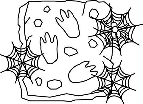 Spiderwebs cling to a rough, hand-printed stone surface Stock Illustration