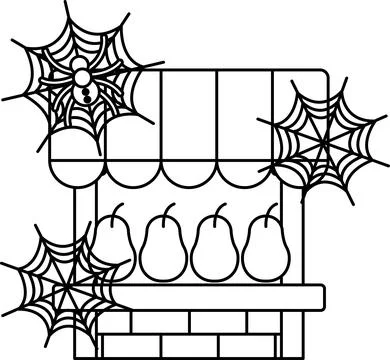 Spiderwebs dangle from a quaint fruit stand Stock Illustration