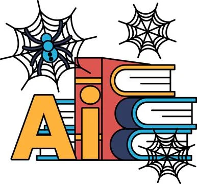 Spiderwebs frame bold letters and stacked books Stock Illustration