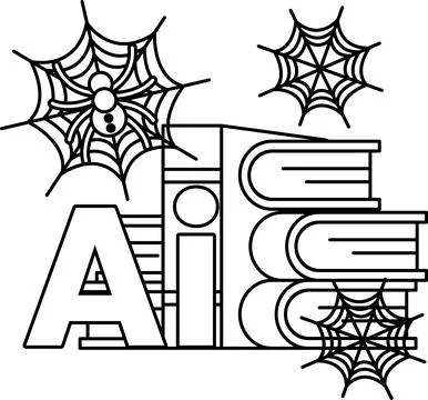 Spiderwebs frame bold letters and stacked books Stock Illustration