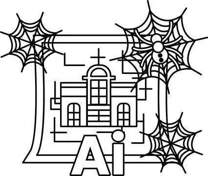 Spiderwebs frame a spooky chapel 스톡 일러스트