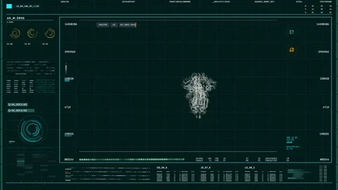 Spike Protein structure 3 d model on computer screen, SARS2 DATA Covid-19 Stock Footage 132936146