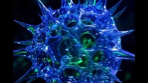 Spiked Blue Viral Pathogen Rotating in Dark Space Stock Footage 343882147