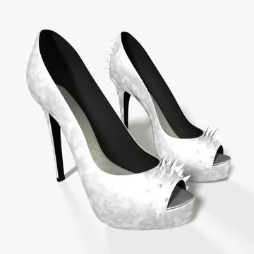 Spiked Silver High Heel Stilettos 3D Model
