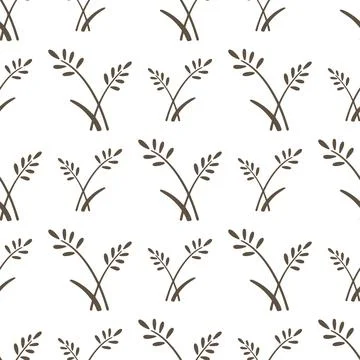 Spikelets with grains of wheat, rye, barley or rice in seamless pattern Stock Illustration