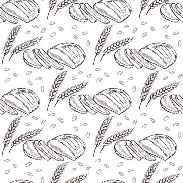 Spikelets of wheat and bread seamless pattern イラスト素材
