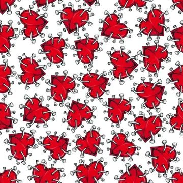 Spiky broken hearts with nails seamless pattern Stock Illustration