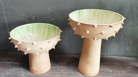 Spiky mushroom shape ceramic cups. Stock Footage 339989194
