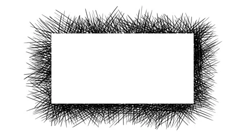 Spiky scribbled lines frame around an empty sign on a white background. Video stock 147339204