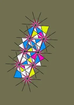 Spiky Starburst Geometric Composition on Olive Background 스톡 일러스트