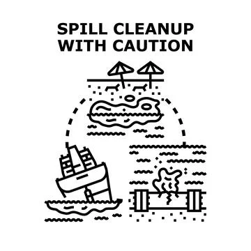 Spill cleanup with caution protecting environment concept Stock Illustration