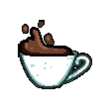 Spill coffee cup splash pixel art vector illustration Stock Illustration