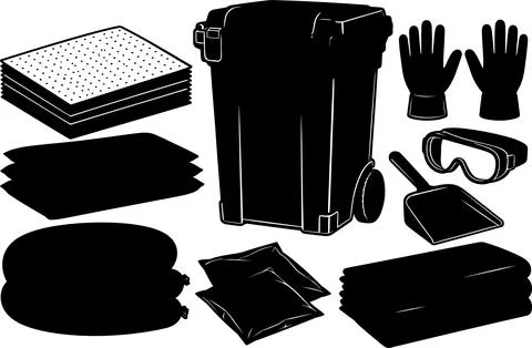 Spill kit silhouette collection vector illustration featuring absorbent pad.. 库存插图